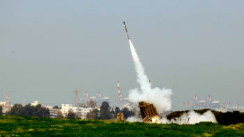 Israel's Iron Dome defense system near the Israeli town of Ashdod has intercepted a volley of rockets fired by terrorist groups from the Gaza Strip area, March 11, 2012.  (Flash90)