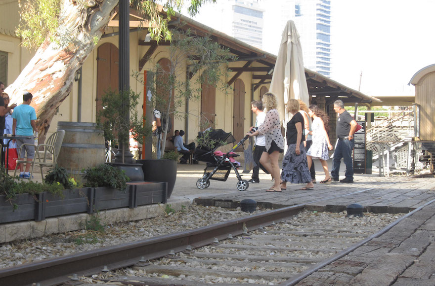 Abandoned for six decades, the area surrounding Tel Aviv's old train station is now a pedestrian mall with shops, cafes and trendy restaurants. (Ben Sales/JTA) 