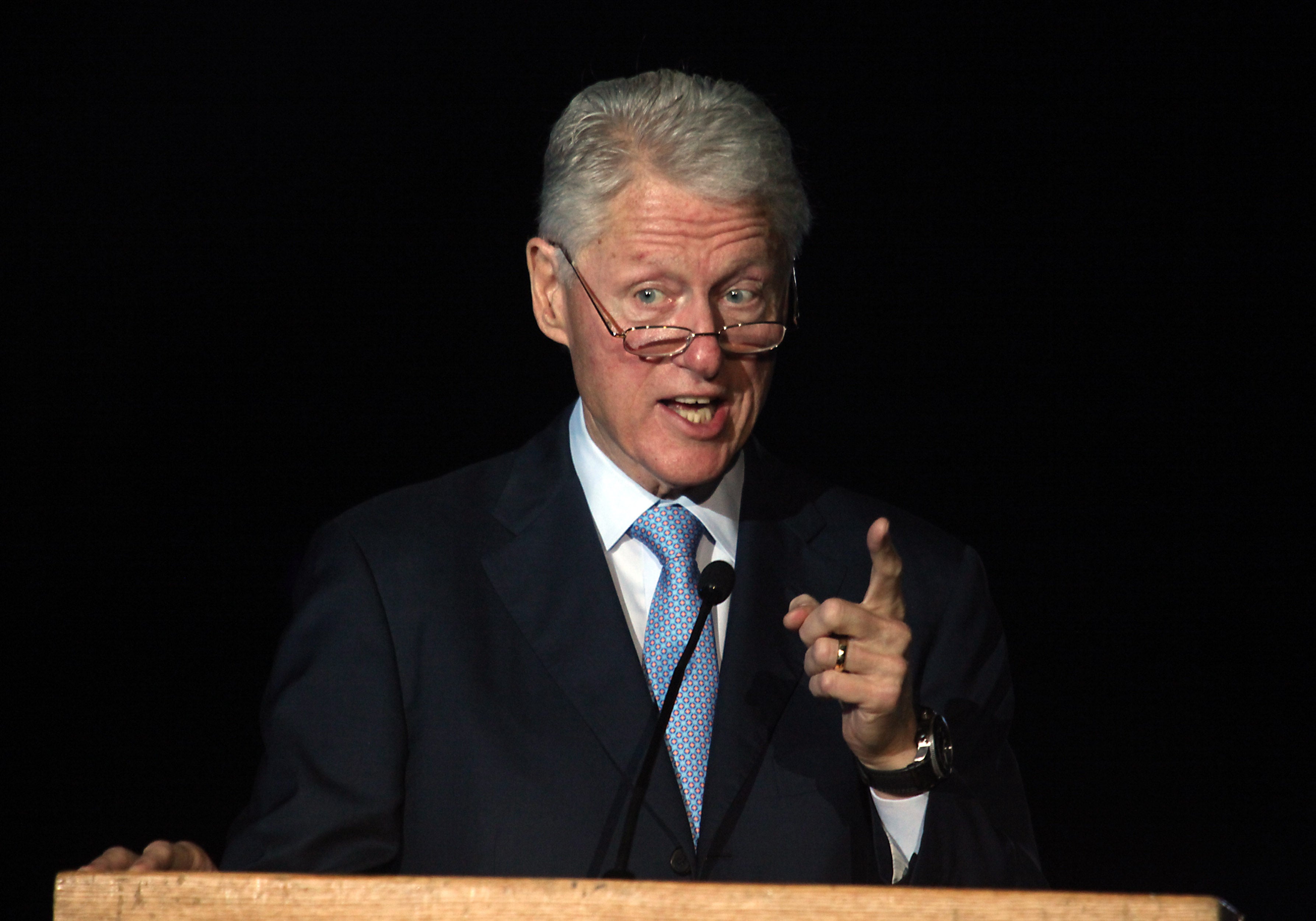 Former President Bill Clinton speaking at the Peres Academic Center in Rehovot at the Celebrations of Israeli President Shimon Peres' 90th birthday, June 17, 2013. (Gideon Markowicz/Flash90)