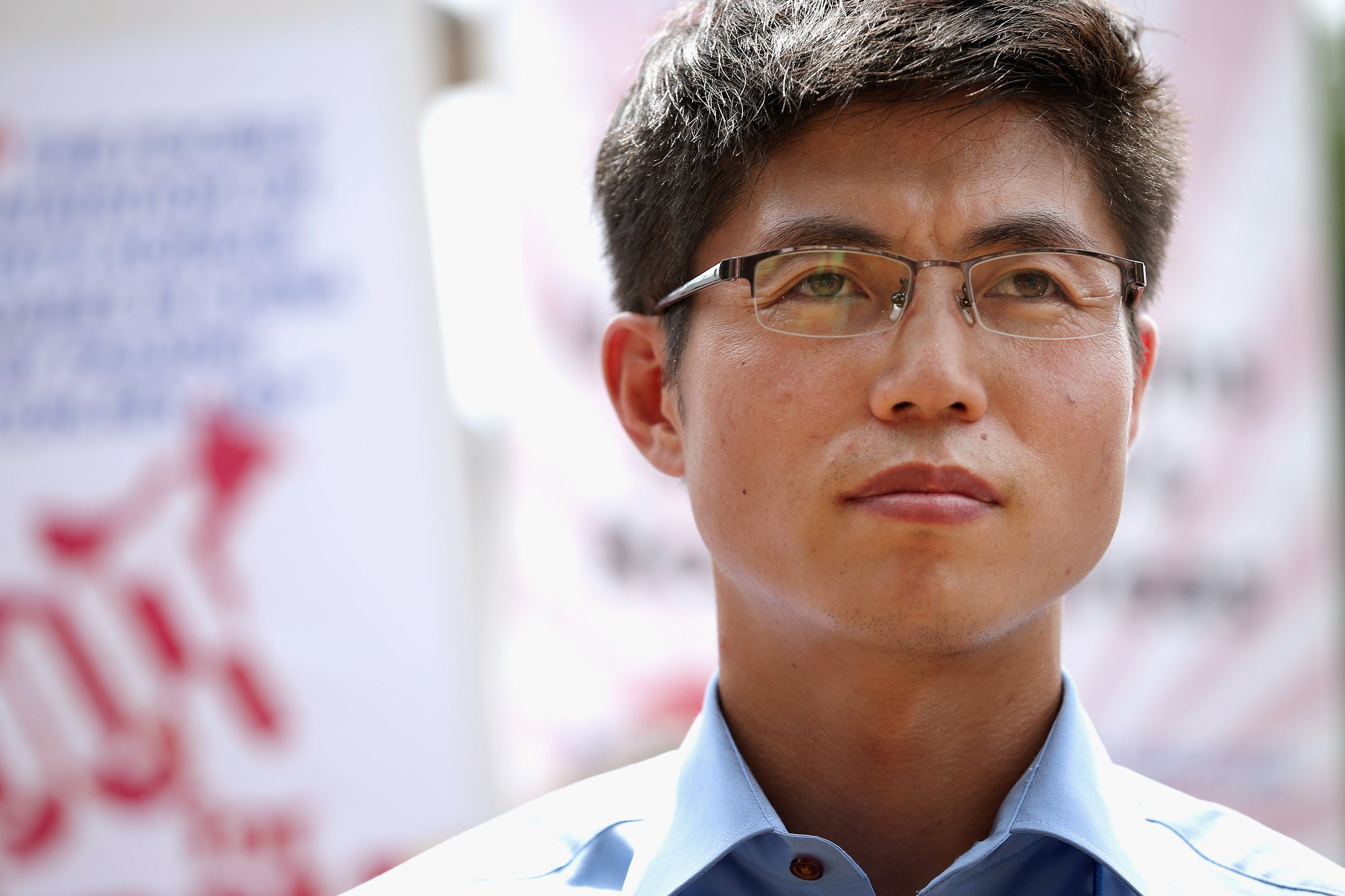 North Korea refugee and human rights activist Shin Dong-hyuk demonstrating for human rights in North Korea outside the White House, July 10, 2012. (Photo by Chip Somodevilla/Getty Images)