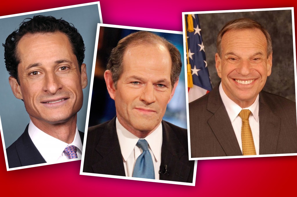 From left, Anthony Weiner, Eliot Spitzer and Bob Filner, three Jewish politicians seeking to move on after misdeeds. (United States Congress/Getty Images/City of San Diego) 
