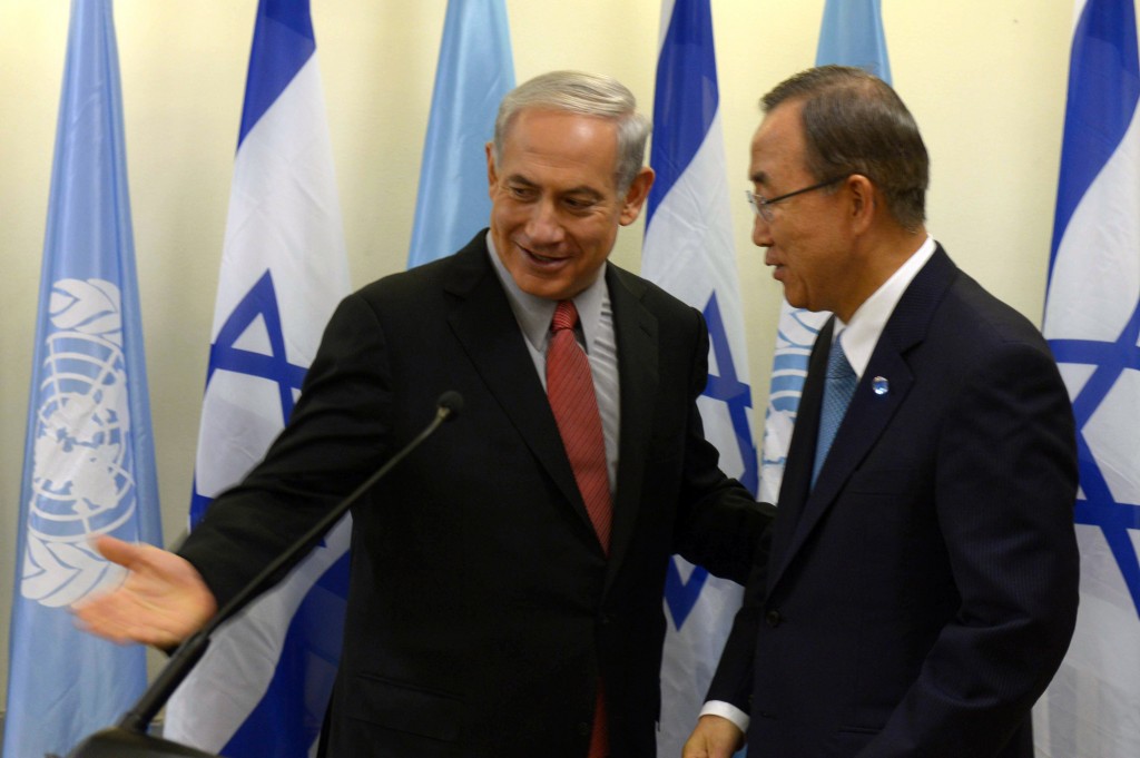 Ban Ki-moon, secretary-general of the United Nations, meeting with Israeli Prime Minister Benjamin Netanyahu in Jerusalem, Aug. 16, 2013. (Amos Ben Gershom/GPO/Flash90)