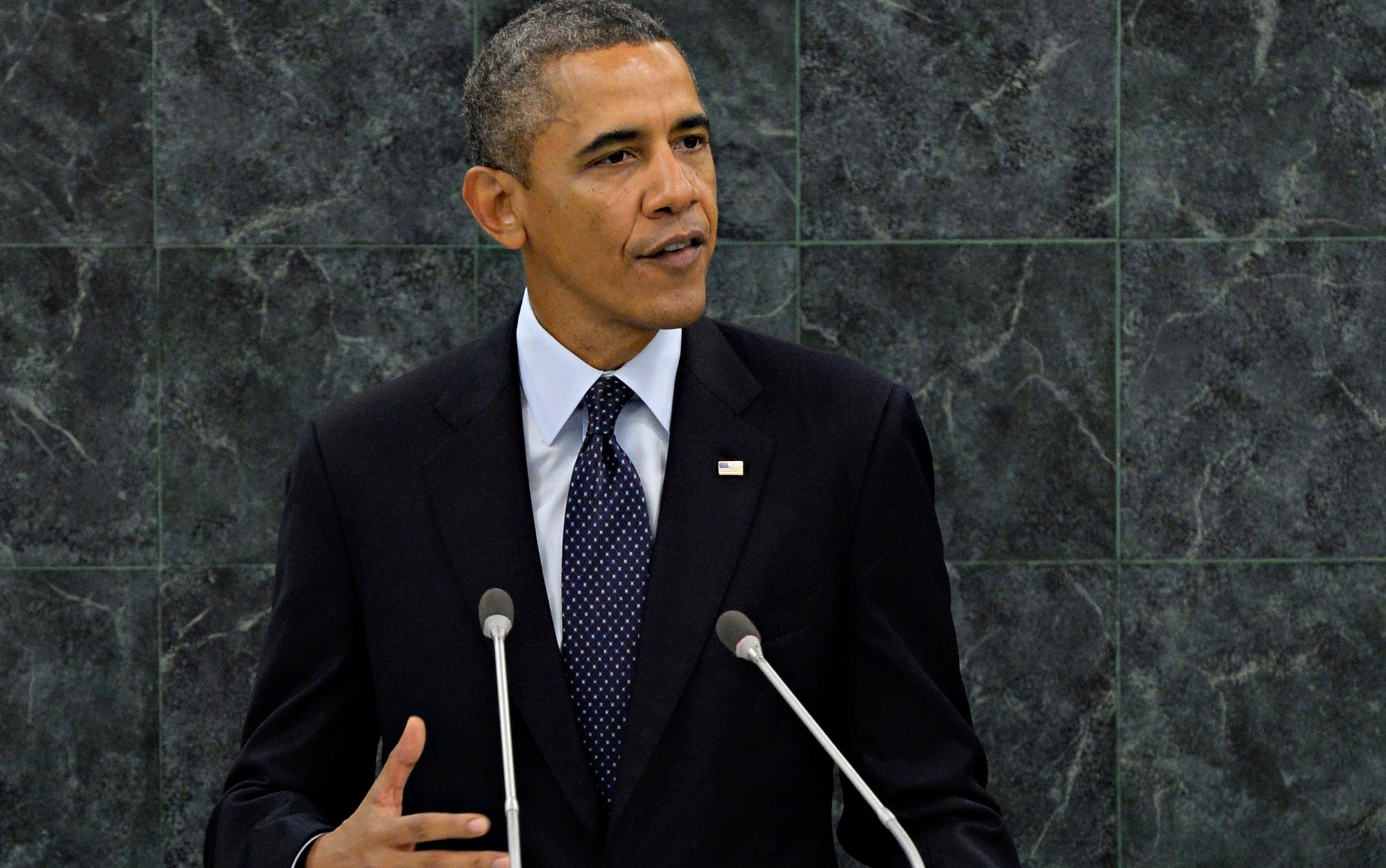 President Obama addresses world leaders at the U.N. General Assembly in New York City, Sept. 24, 2013. (Andrew Burton/Getty Images)