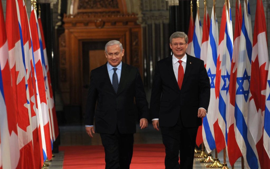 Canadian Prime Minister Stephen Harper meeting with his Israeli counterpart, Benjamin Netanyahu, in Ottawa in 2012. (Amos Ben Gershom/GPO via Getty Images)