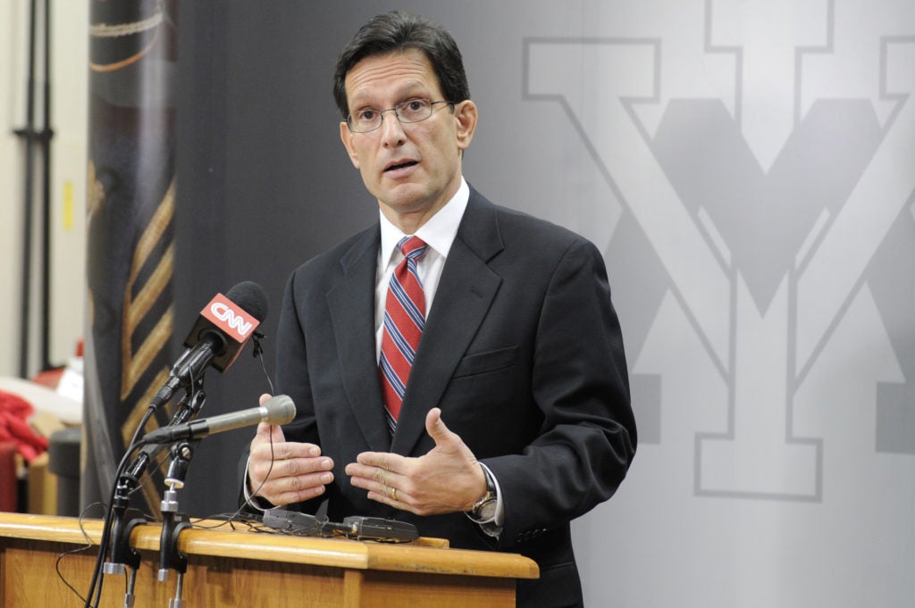 Rep. Eric Cantor, the House majority leader, delivers an address titled “An America that Leads” at the Virginia Military Institute on Feb. 17, 2014. (Courtesy of the House Majority Leader's Office)