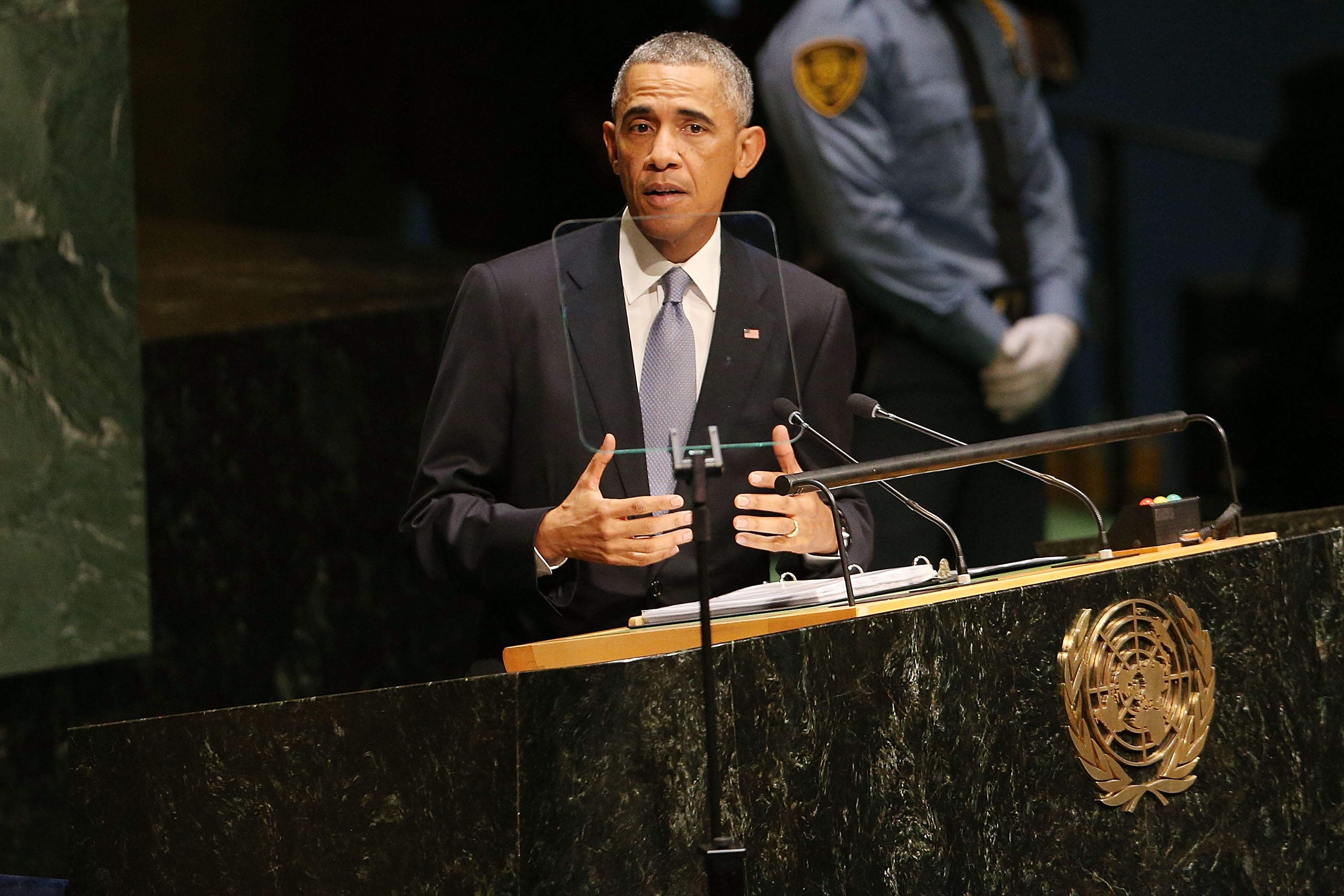 President Obama speaks at the 69th Session of the United Nations General Assembly at United Nations Headquarters, Sept. 24, 2014 in New York City. (Spencer Platt/Getty Images)
