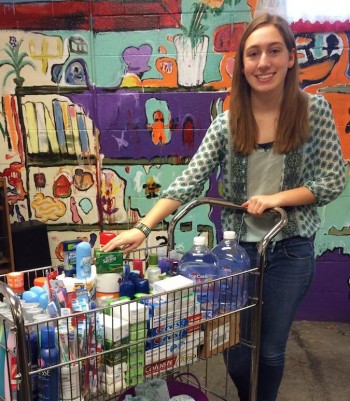 Adena Rochelson with toiletries she collected for local shelters and food pantries. (Courtesy of Adena Rochelson)