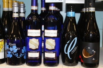 At Wells Discount Liquors in Towson, Md., Bartenura is displayed not in the kosher section, but with non-kosher Moscatos. (Hillel Kuttler) 