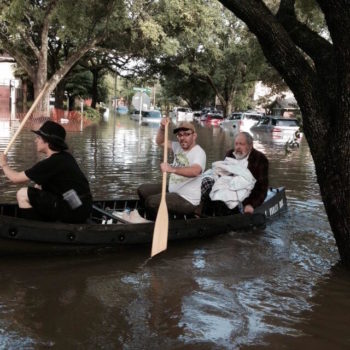 Rabbi Joseph Radinsky, rabbi emeritus of United Orthodox Synagogues of Houston, was among those who had to be rescued from their homes by watercraft after Houston was hit with heavy flooding, May 26, 2015. (Facebook)