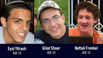 Eyal Yifrach, Gilad Shaar, and Naftali Frenkel were kidnapped by terrorists on June 12, 2014.  (Flickr)