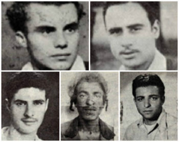 Five of the seven (clockwise from top left): Kalman Salonikov, Simcha Cohen, Nissim Laub, Shimon Balas and Mordechai Cohen. (Israel Ministry of Defense)