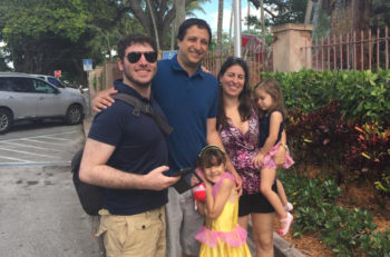 Cnaan Liphshiz, left, with Benny and Eva Lederman, two Brazilian Jews, and their two daughters in Miami on May 9, 2015. (JTA/Iris Tzur)
