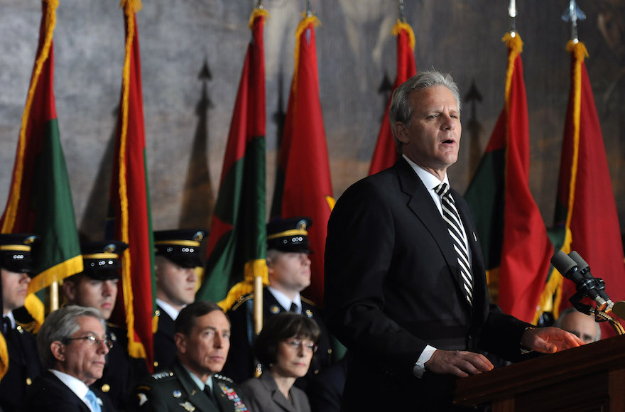 Michael Oren, shown speaking at the Holocaust Day of Remembrance ceremony at the U.S. Capitol in 2010, caused a stir with accusations against President Obama in an Op-Ed. (Astrid Riecken/Getty Images)