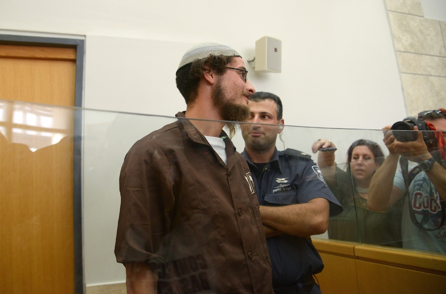 Meir Ettinger, grandson of Rabbi Meir Kahane, seen at Nazareth Magistrate's Court on August 4, 2015. (Basel Awidat/Flash90)