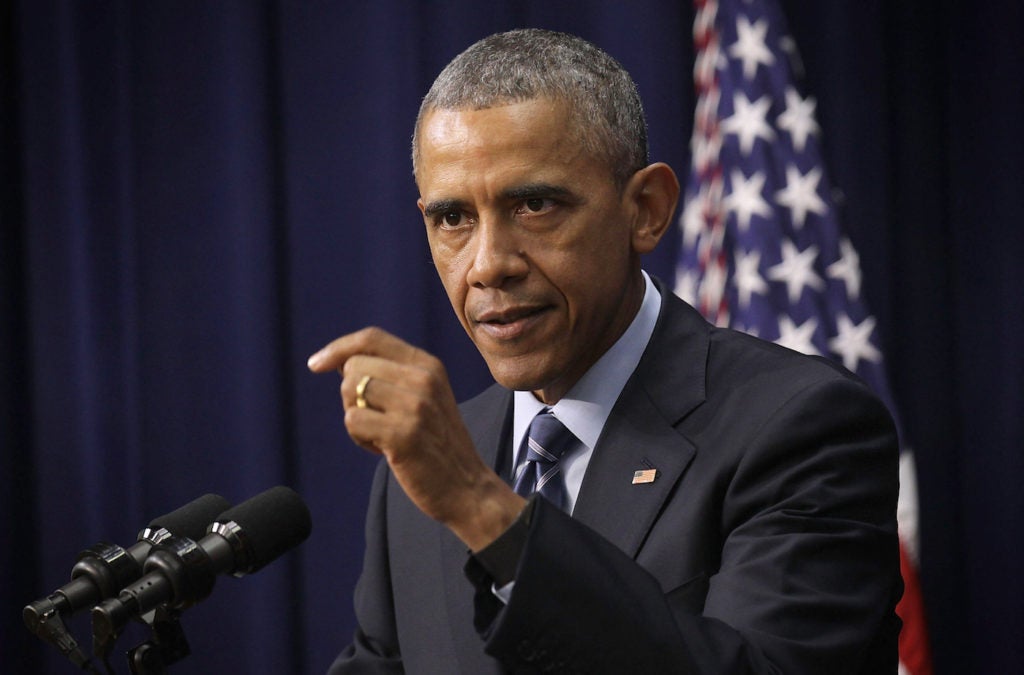 President Barack Obama speaking on the 50th anniversary of the Voting Rights Act, Aug. 6, 2015. (Alex Wong/Getty Images)
