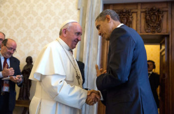 President Obama talking with Pope Francis at the Vatican on March 27, 2014. (Wikimedia Commons)