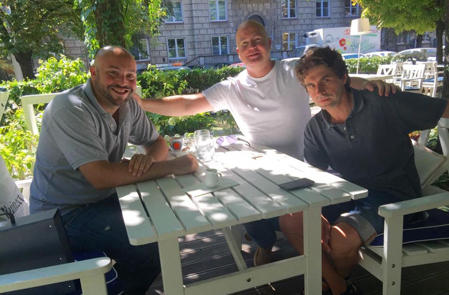 Benjamin Krasicki, center, and Jonny Daniels, left in Warsaw in August 2015. (Courtesy of From the Depths)