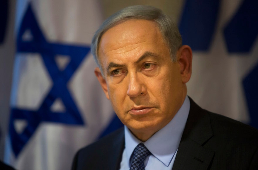 Prime Minister Benjamin Netanyahu looking on during a press conference at the Foreign Ministry in Jerusalem, Oct. 15, 2015. (Sebastian Scheiner/AP Images)