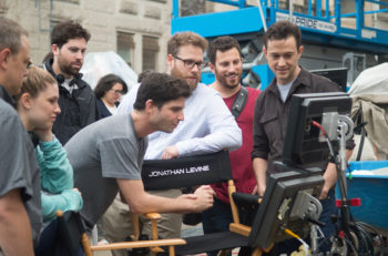 Jonathan Levine (center, in grey t-shirt) on set during the filming of "The Night Before." (Courtesy of Columbia Pictures)