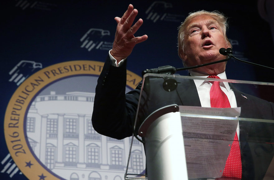 Donald Trump addressing the Republican Jewish Coalition at Ronald Reagan Building and International Trade Center in Washington, D.C., Dec. 3, 2015. (Alex Wong/Getty Images)