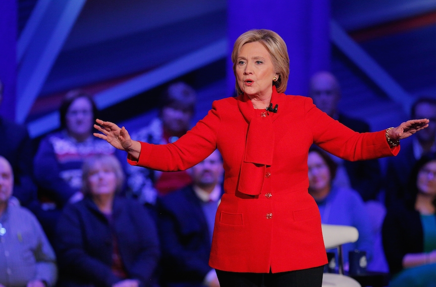 Democratic presidential candidate Hillary Clinton participating in a town hall forum at Drake University in Des Moines, Iowa, Jan. 25, 2016.(Justin Sullivan/Getty Images)