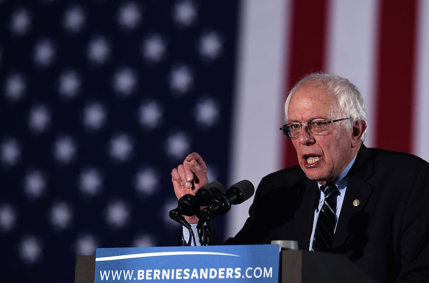 Bernie Sanders speaking during the primary night rally in Concord, New Hampshire, Feb. 9, 2016. (Jewel Samad/AFP/Getty Images)