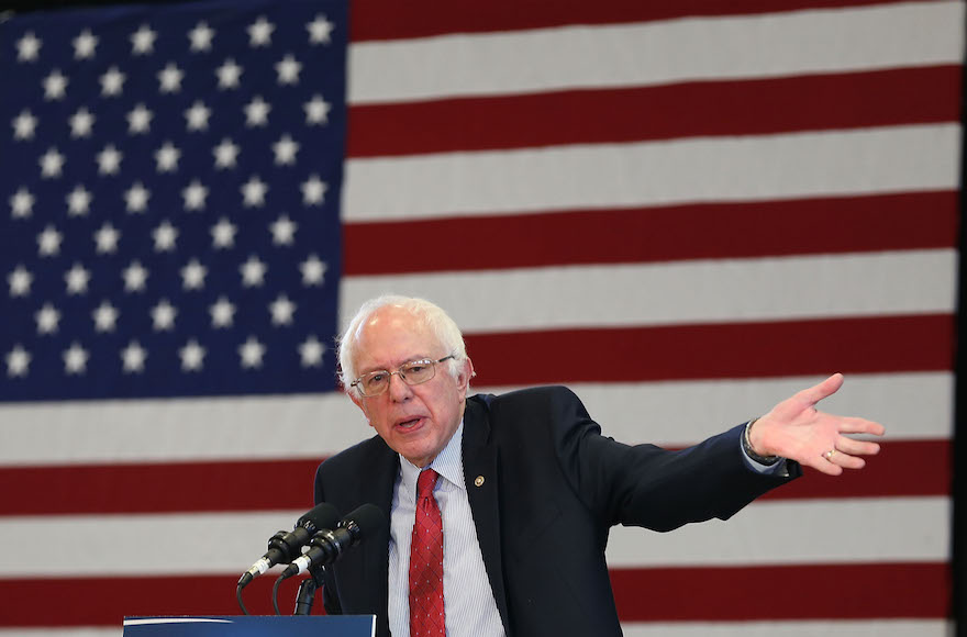 Sen. Bernie Sanders, I-Vt.. speaking at a town meeting at the Elmo High School gymnasium as he continues to campaign in Elko, Nevada, Feb. 19, 2016.  (Joe Raedle/Getty Images)