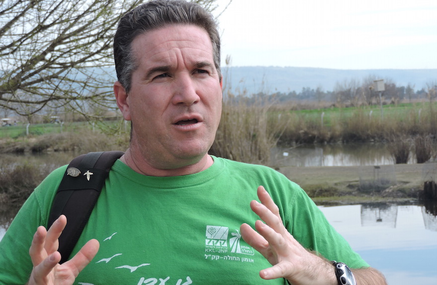 Shai Agmon is director of the Hula Valley Avian Research Center for Keren Kayemeth L’Yisrael-Jewish National Fund, which manages the valley’s birdwatching park. (Ben Sales)