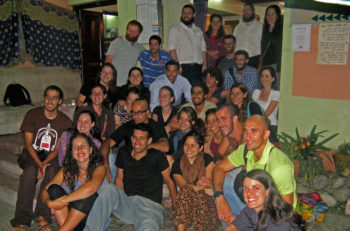  Rabbi Chezki Lifshitz, left in upper row, posing with hikers for a group picture at Kathmandu's Chabad House in March 2012. (Courtesy of Chabad Nepal.) 