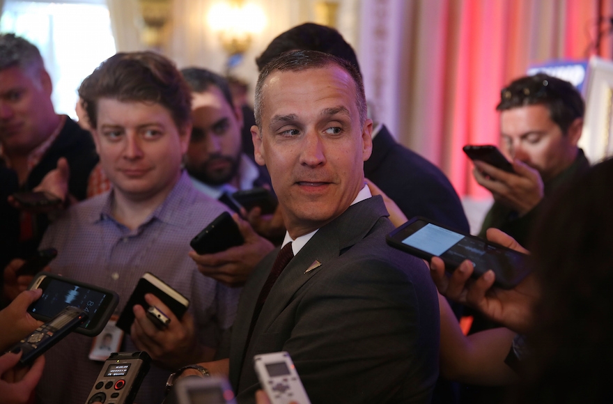 Corey Lewandowski speaking with the media before former presidential candidate Ben Carson gives his endorsement to Donald Trump at the Mar-A-Lago Club in Palm Beach, Florida, March 11, 2016. (Joe Raedle/Getty Images)