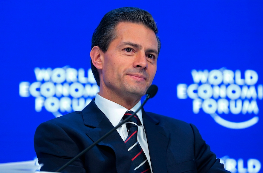 Enrique Pena Nieto, Mexico's president, speaking during a panel session at the World Economic Forum in Davos, Switzerland, Jan. 22, 2016. (Jason Alden/Bloomberg)