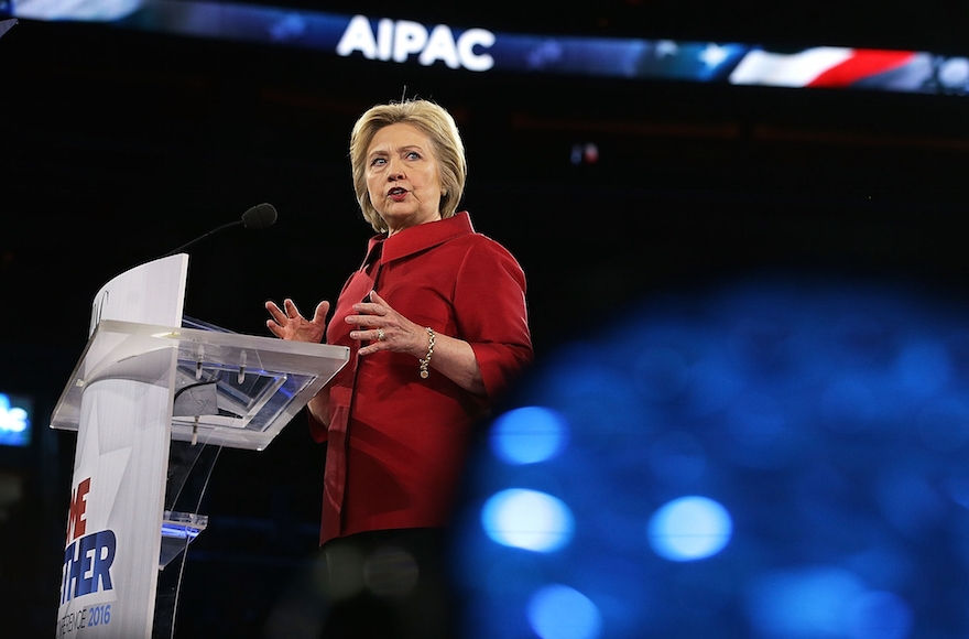 Hillary Clinton addressing the annual American Israel Public Affairs Committee (AIPAC) in Washington, D.C., March 21, 2016. (Alex Wong/Getty Images)