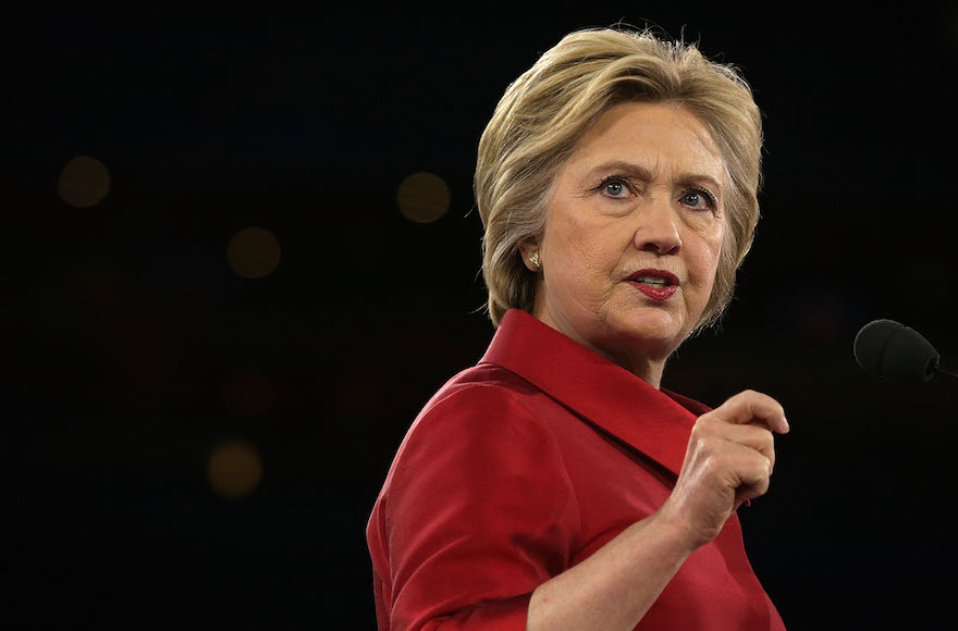 Hillary Clinton addressing the annual policy conference of the American Israel Public Affairs Committee in Washington, D.C., March 21, 2016. (Alex Wong/Getty Images)