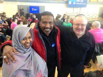 Marc Daniels, right, with two Muslim Hillary Clinton supporters at a Clinton event at the North Liberty Library in North Liberty, Iowa. (Courtesy of Marc Daniels)