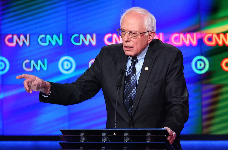 Bernie Sanders speaking during the CNN Democratic  Presidential Primary Debate in Flint, Michigan, March 6, 2016. (Scott Olson/Getty Images)