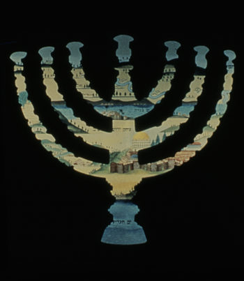 The menorah at the end of the museum's Return Section, symbolizing the return to Zion. (Courtesy of Beit Hatfutsot) 