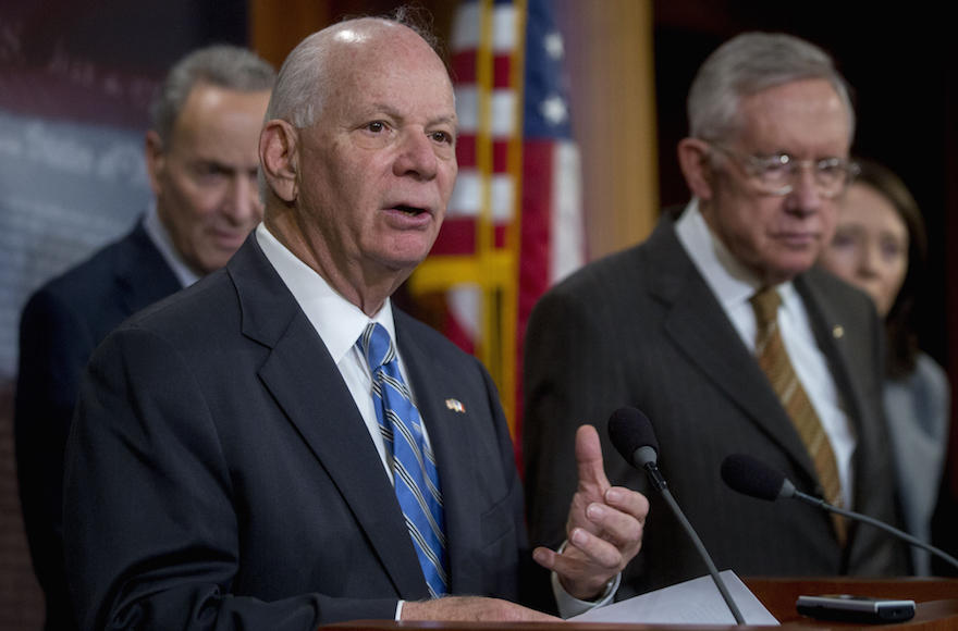 Senator Ben Cardin, D-Md., speaking during a press conference with other leading Democratic senators at the U.S. Capitol in Washington, D.C., Nov. 19, 2015. (Andrew Harrer/Bloomberg)