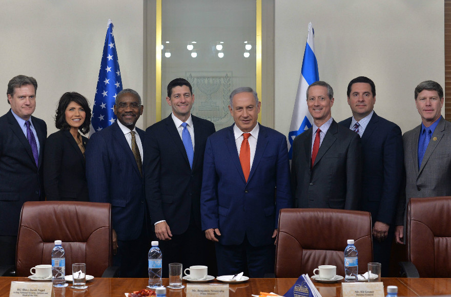 Israeli Prime Minister Benjamin Netanyahu meets on April 4, 2016 with a bipartisan US Congressional delegation led by House of Representatives Speaker Paul Ryan (R-Wis.). Photo/Kobi Gideon (GPO)