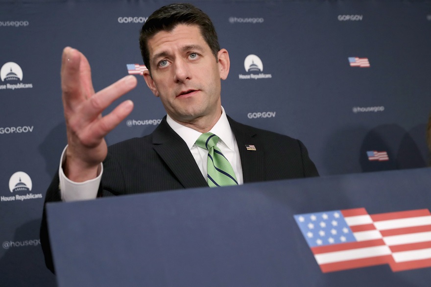  House Speaker Paul Ryan speaking with reporters at the U.S. Capitol in Washington, D.C., April 13, 2016. (Chip Somodevilla/Getty Images)