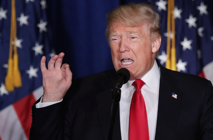 Donald Trump delivering a speech about his vision for foreign policy at the Mayflower Hotel in Washington, D.C., April 27, 2016. (Chip Somodevilla/Getty Images)