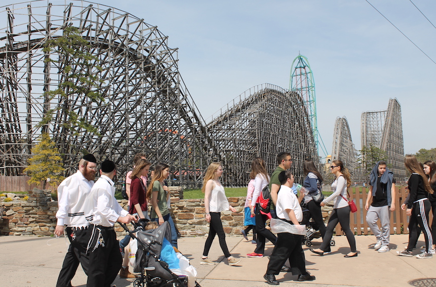 Six Flags Great Adventure, an amusement park in New Jersey, on Passover becomes the site of an annual Orthodox Jewish pilgrimage. (Uriel Heilman)