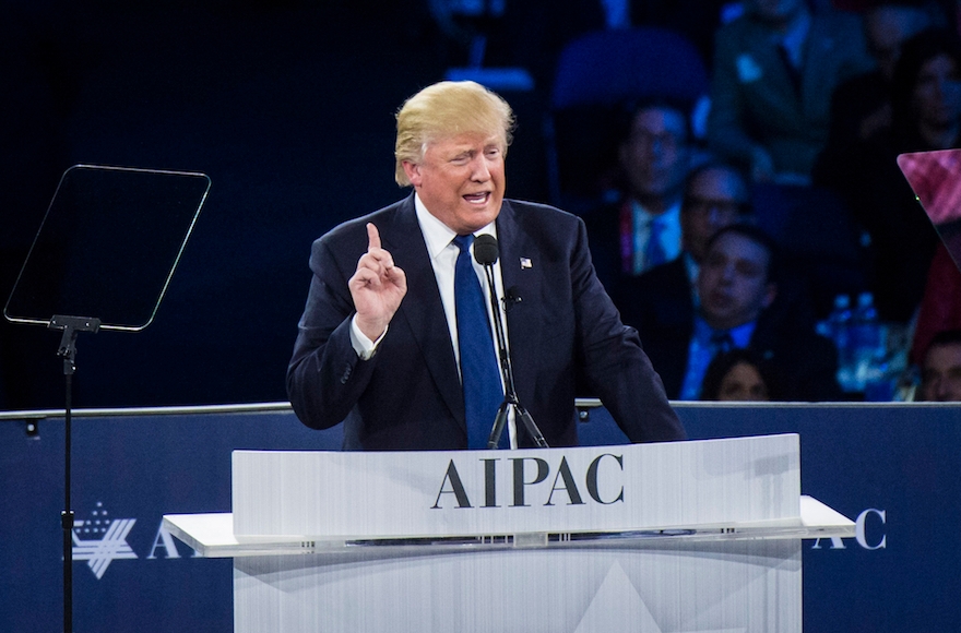 Republican presidential candidate Donald Trump speaking during a campaign press conference at the at the American Israel Public Affairs Committee Policy Conference in Washington, D.C., March 21, 2016. (Jabin Botsford/The Washington Post via Getty Images)