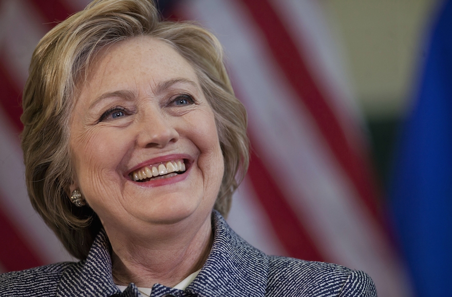 Hillary Clinton smiling while speaking during a campaign event in Hartford, Connecticut, April 21, 2016. (Victor J. Blue/Bloomberg)
