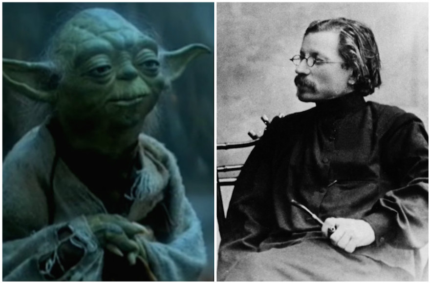 Author Scholem Aleichem, right, was one of the most famous Yiddish writers. Yoda might have been Yiddish too. (Screenshot from YouTube/Ullstein Bild via Getty Images)