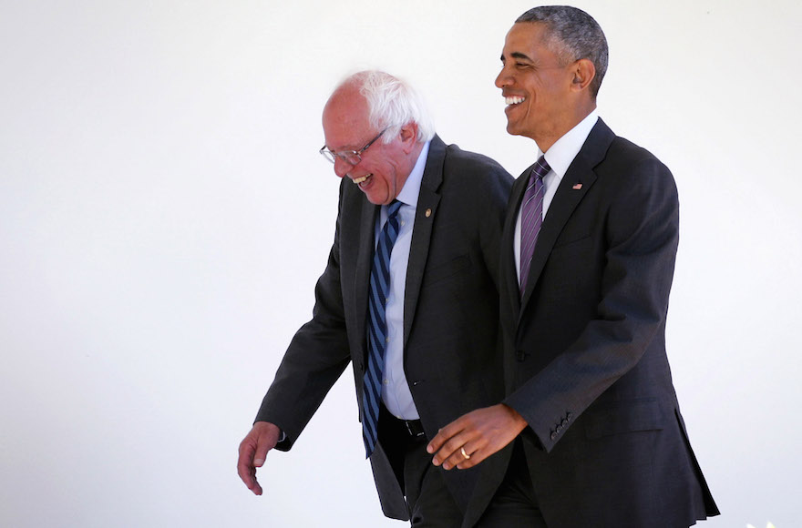 Sen. Bernie Sanders, D-Vt., walking with President Barack Obama through the Colonnade as he arrives at the White House for an Oval Office meeting in Washington, D.C., June 9, 2016. (Alex Wong/Getty Images)