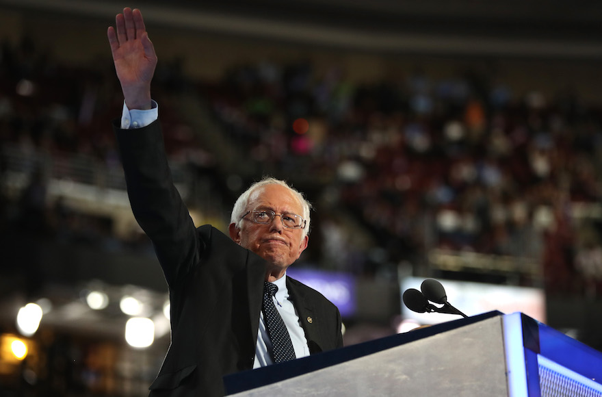 Bernie Sanders speaking on the first day of the Democratic National Convention at the Wells Fargo Center in Philadelphia, July 25, 2016. (Joe Raedle/Getty Images)