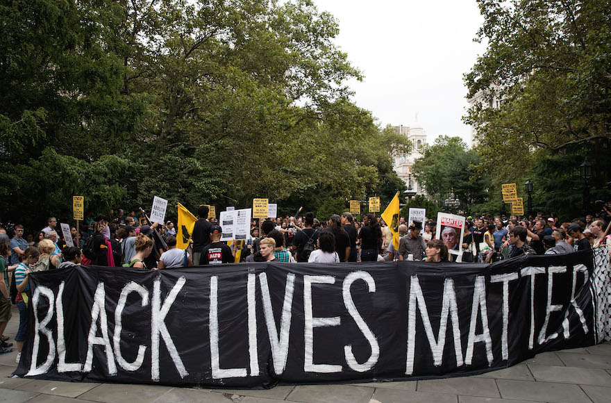 Black Lives Matter protestors at City Hall Park in New York City, Aug. 1, 2016. (Drew Angerer/Getty Images)