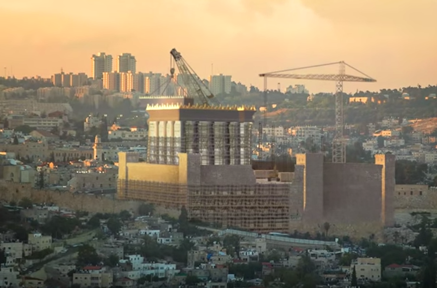 A  video supporting the Temple Institute's Indiegogo fundraising appeal features a simulation of a rebuilt Holy Temple on the site of the current Temple Mount in Jerusalem. 
