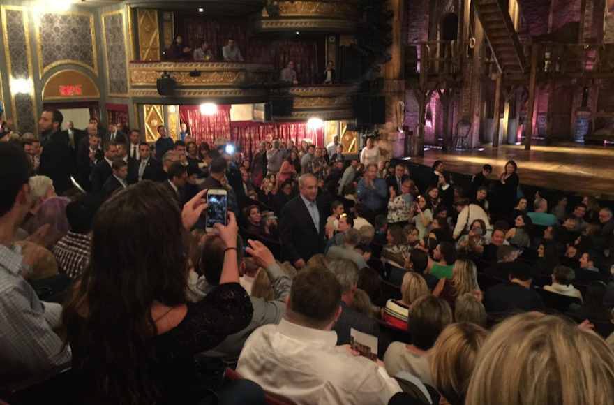 Benjamin Netanyahu caused quite a stir when he attended a performance of "Hamilton" in New York City, Sept. 24, 2016. (Screenshot from Twitter)