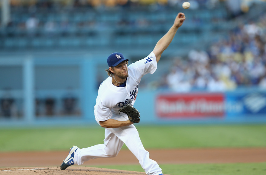 Clayton Kershaw of the Los Angeles Dodgers pitching in a game against the Colorado Rockies at Dodger Stadium, Sept. 24, 2016.(Stephen Dunn/Getty Images)